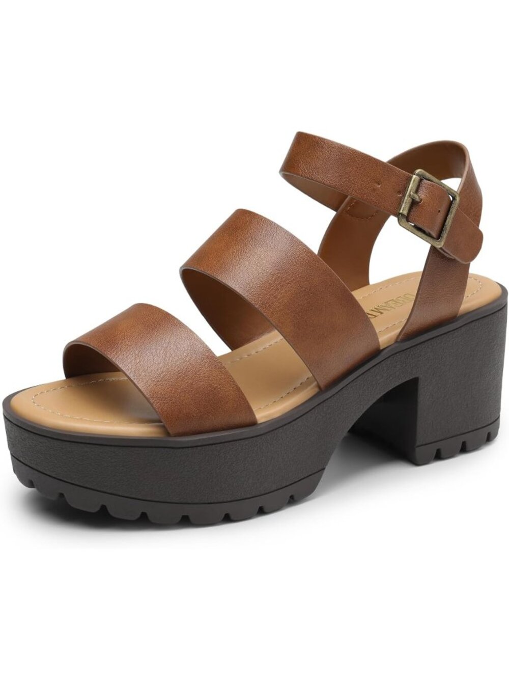 DREAM PAIRS Women's Brown Chunky Block High Heels Open Toe Stylish Ankle Strap